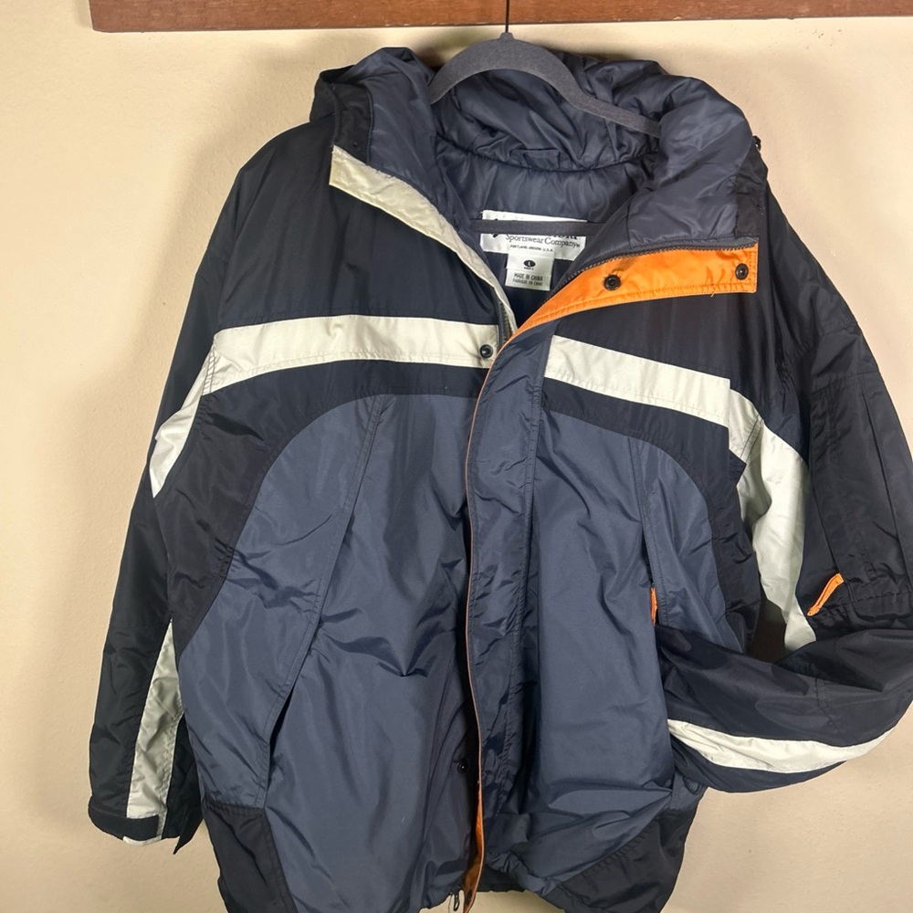 Vtg Columbia Mens Hooded Insulated Winter Parka Zip & Snap Jacket Blue Large